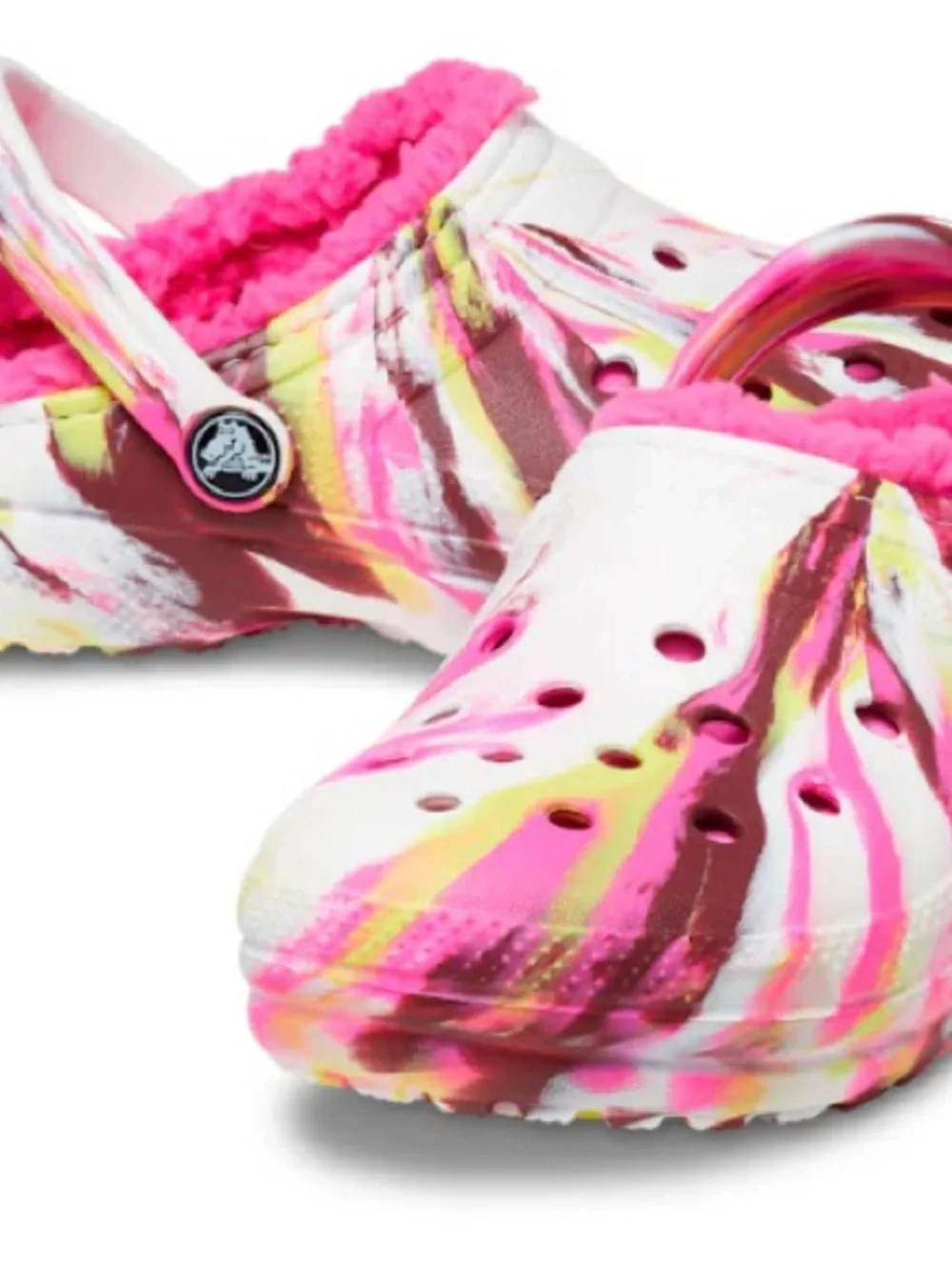 CROCS Kids Classic Fur-Lined Marble Clog in “Electric Pink” – Size J2
